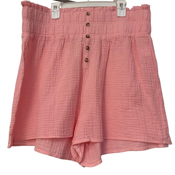 Simply Southern Pants - Simply Southern Pink Gauze High Waist Smocked Shorts Taffy M/L